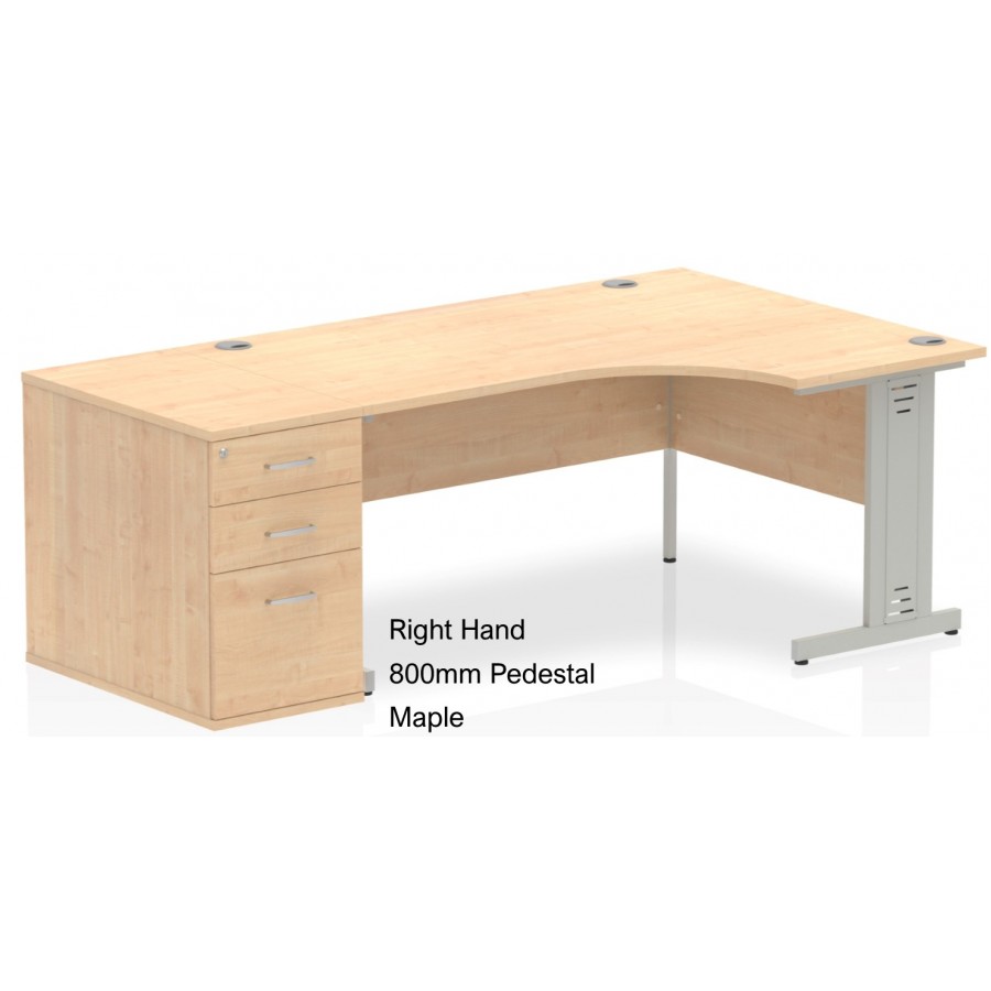 Rayleigh Right Hand Cable Managed Desk and Pedestal Set